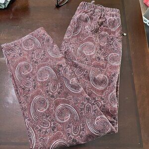Zara Paisley Printed Pajama Style Drawstring Cotton Blend Purple Pants Sz s